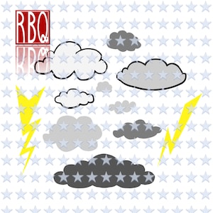 Clouds and Lightning, Weather Cloud, Rain Cloud, Thunder Lightning, Storm, Digital Download Cut File SVG eps DXF pdf PNG Jpeg commercial use