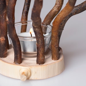 Tealight HOLDER made of wood and branches for single tealight / candle / candle - natural centerpiece - branch candle holder