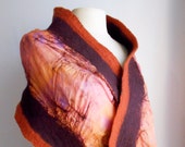 Nuno felted silk scarf, felted wrap, nuno felt scarf, long silk scarf, nuno felt wrap (Eastern Sunset) maroon, burnt orange wool scarf/ wrap