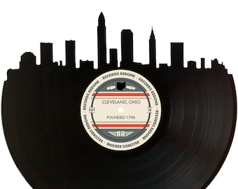 Cleveland Skyline Records Redone Label Vinyl Record Wall Art - Unique Gift - Birthday Holiday Christmas Wedding Valentine's Day