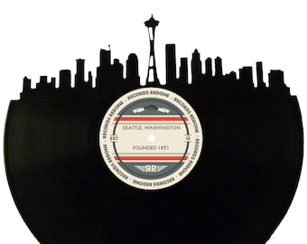 Seattle Skyline Records Redone Label Vinyl Record Art - Unique Gift - Birthday Holiday Christmas Wedding Valentine's Day