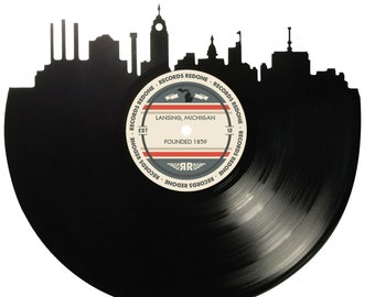 Lansing Skyline Records Redone Label Vinyl Record Art - Unique Gift - Birthday Holiday Christmas Wedding Valentine's Day