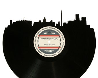 Washington DC Skyline Records Redone Label Vinyl Record Wall Art - Unique Gift - Birthday Holiday Christmas Wedding Valentine's Day