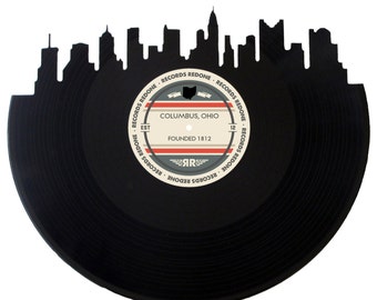 Columbus Skyline Vinyl Record Art: Unique Upcycled Wall Decor
