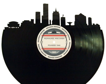 Milwaukee Skyline Records Redone Label Vinyl Record Wall Art - Unique Gift - Birthday Holiday Christmas Wedding Valentine's Day