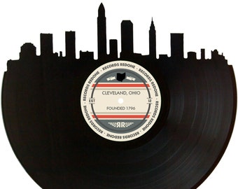 Cleveland Skyline Records Redone Label Vinyl Record Wall Art - Unique Gift - Birthday Holiday Christmas Wedding