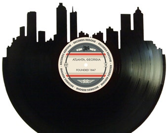 Atlanta Skyline Records Redone Label Vinyl Record Wall Art - Unique Gift - Birthday Holiday Christmas Wedding Valentine's Day