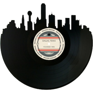 Dallas Skyline Records Redone Label Vinyl Record Wall Art - Unique Gift - Birthday Holiday Christmas Wedding Valentine&#39;s Day