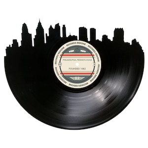 Philadelphia Skyline Records Redone Label Vinyl Record Wall Art - Unique Gift - Birthday Holiday Christmas Wedding Valentine's Day