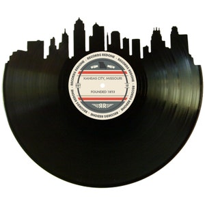 Kansas City Skyline Records Redone Label Vinyl Record Wall Art - Unique Gift - Birthday Holiday Christmas Wedding Valentine's Day