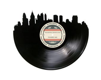 Philadelphia Skyline Vinyl Record Art: Unique Upcycled Wall Decor