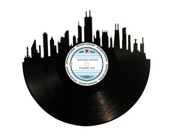 Chicago Skyline Vinyl Record Art: Unique Upcycled Wall Decor