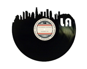 Los Angeles Skyline Vinyl Record Art: Upcycled Wall Decor