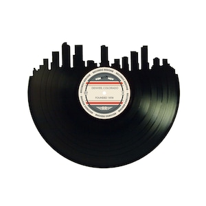 Denver Skyline Vinyl Record Art: Unique Upcycled Wall Decor