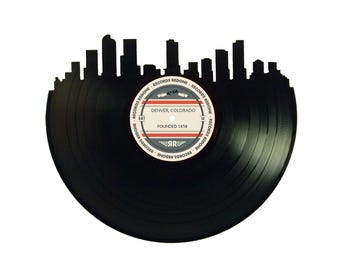 Denver Skyline Vinyl Record Art: Unique Upcycled Wall Decor