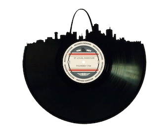 St Louis Skyline Vinyl Record Art: Unique Upcycled Wall Decor