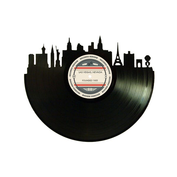 Las Vegas Skyline Vinyl Record Art: Unique Upcycled Wall Decor