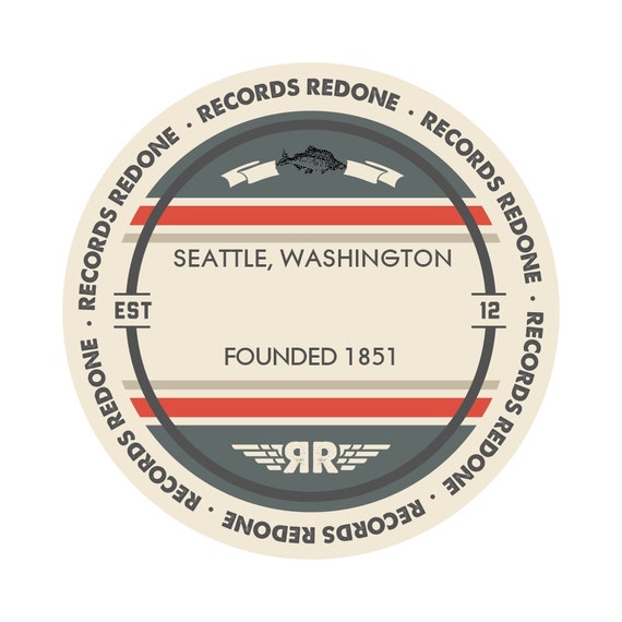 Seattle Skyline Records Redone Label Vinyl Record Art - Unique Gift - Birthday Holiday Christmas Wedding