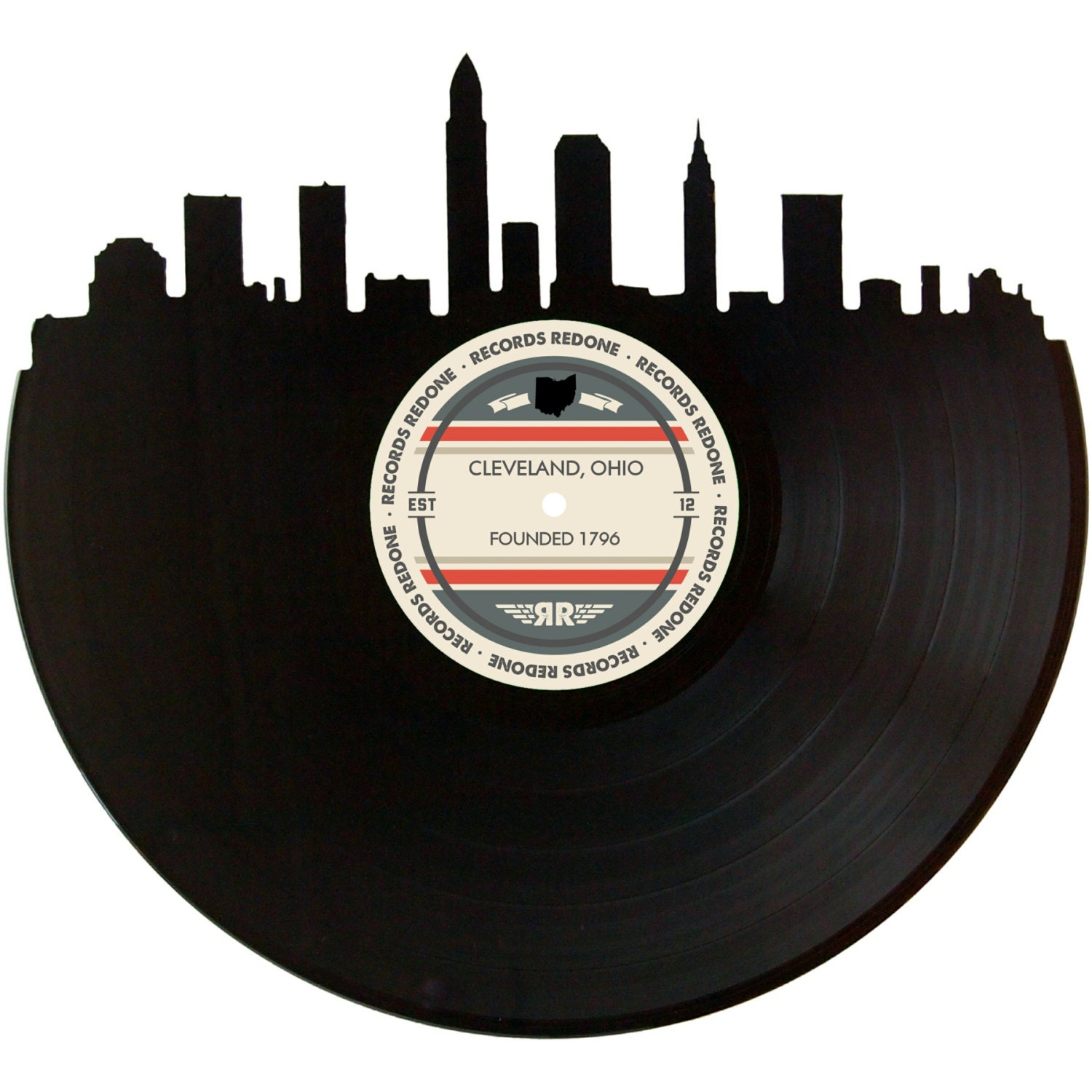 Cleveland Skyline Records Redone Label Vinyl Record Wall Art - Unique Gift - Birthday Holiday Christmas Wedding