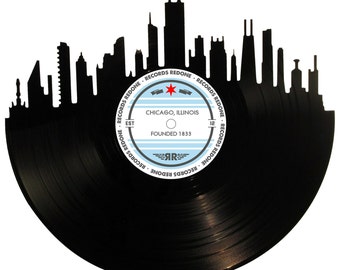 Chicago Skyline Records Redone Label Vinyl Record Wall Art - Unique Gift - Birthday Holiday Christmas Wedding