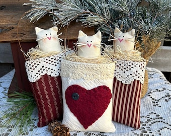 PDF *Décorations de chaton de la Saint-Valentin - # 250 Cyndy Fahey Designs - Coeur primitif - Hiver - Campagne - Chat