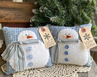 PDF * SNOWMAN *  Winter Wishes #231 - PILLOW Pattern- Cyndy Fahey Designs - Christmas Blue Flannel Bowl filler  - Winter - Country Rustic