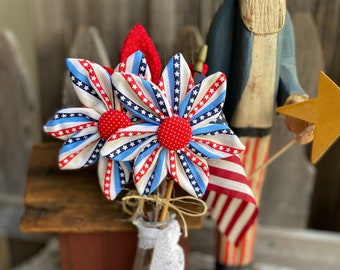 AMERICANA FLOWER POKES Stripe - Red White Blue Patriotic Farmhouse Table Decor --  Country Crock  -  Cyndy Fahey Designs