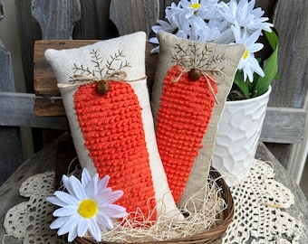 CARROT PILLOW - Farmhouse Spring Decor - Tiered Tray Bowl Filler - Easter Decoration - Orange Chenille - Cyndy Fahey Designs - Small pillow