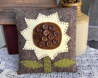 SUNFLOWER PILLOW - 7" - Wool Folk Art Dough Bowl Filler Gift