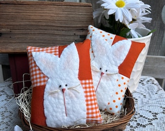 BUNNY MINI PILLOW -5.5” Orange- Ornament -  Tiered Tray Decor -  Rustic Decor - Easter Basket Filler - Farmhouse Small -Gardener Gift
