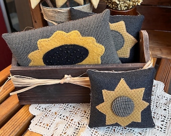 SUNFLOWER Pillows -   Handmade Country Gift  - Primitive Mini Pillow Tiered Tray