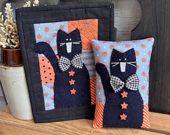 PDF * NEW! Trick or Treat Tabbies  #420 - Halloween Cat Pillow Pattern Pumpkin Harvest Bowl Filler Instructions - Sewing