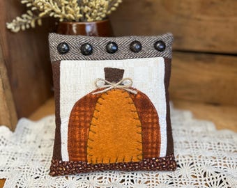 HARVEST PUMPKIN PILLOW Fall Decor - Cyndy Fahey Designs Thanksgiving Folk Art - Farmhouse Small Pillow