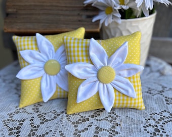 DAISY FLOWER PILLOW -5.25" Farmhouse Tiered Tray decor - Yellow Bowl Filler - Easter - Spring Mother's Day Gift