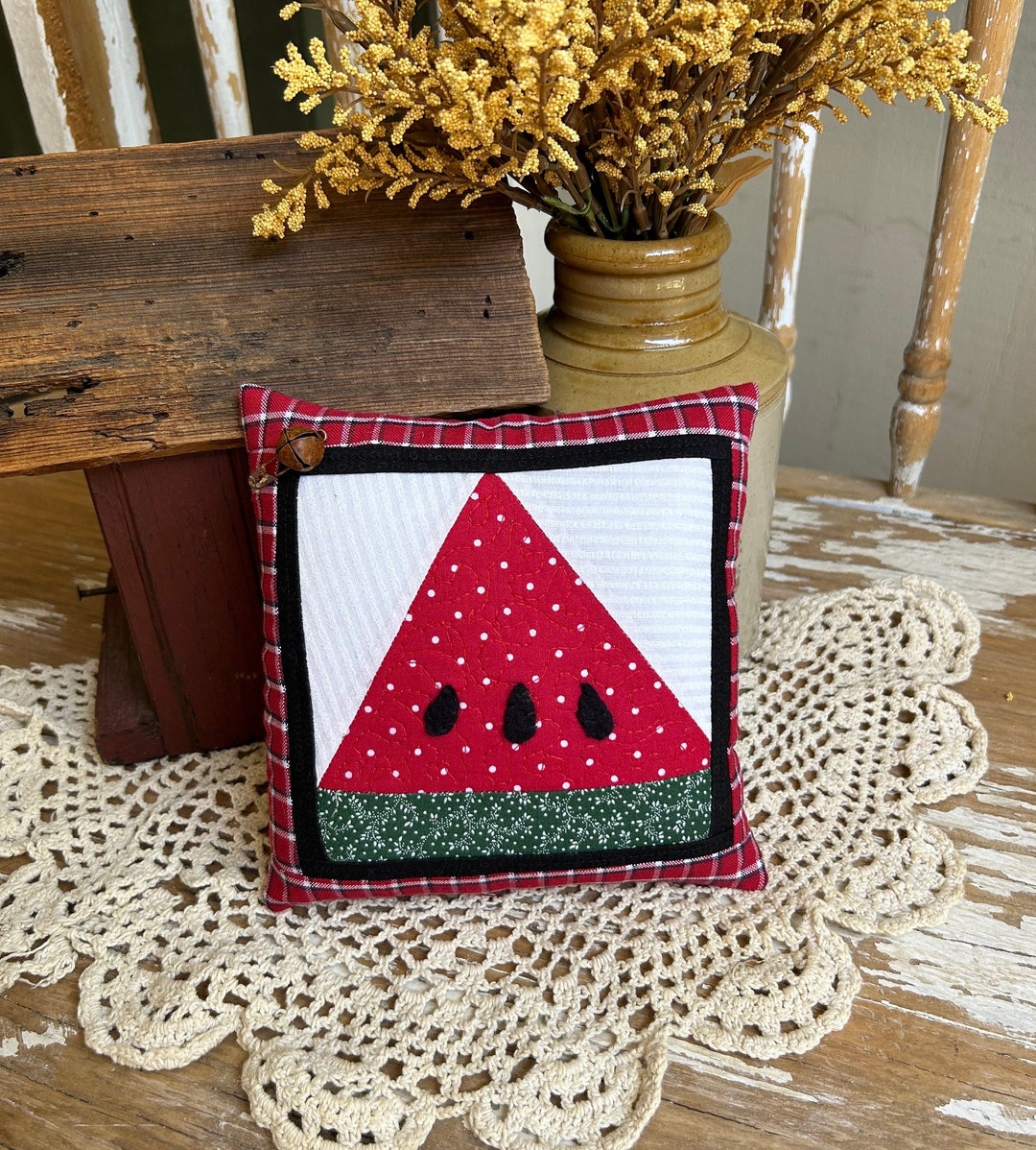 WATERMELON PILLOW Bowl Filler Summer Folk Art Country Ornament Bench