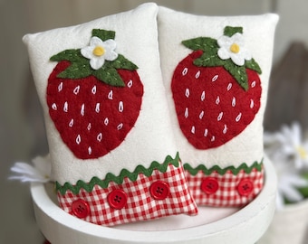 STRAWBERRY BASKET Fillers  -  7" small pillow - Tiered Tray Bowl filler  - Farmhouse Country - summer gift