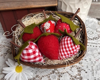STRAWBERRIES - Set of 6 -  Bowl Filler - Farmhouse Summer Tiered Tray Decor - Cyndy Fahey Designs - Fruit