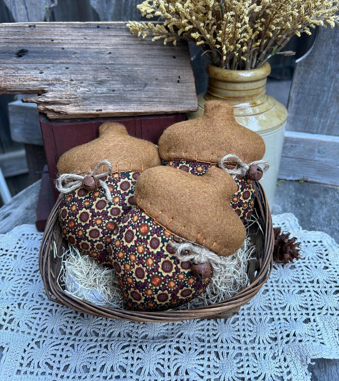 ACORN ORNAMENTS - Set of 3 - Primitive Fall Bowl Fillers - Tiered Tray ...