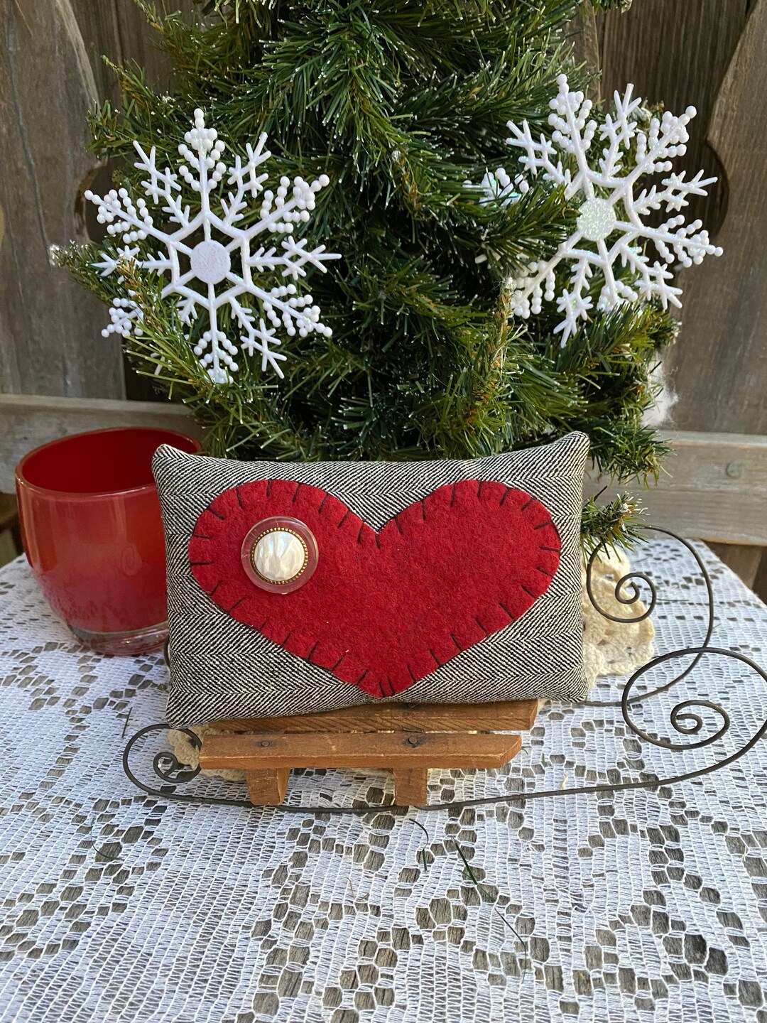 VALENTINE HEART PILLOW Red Small wool Tiered Tray Decor Etsy