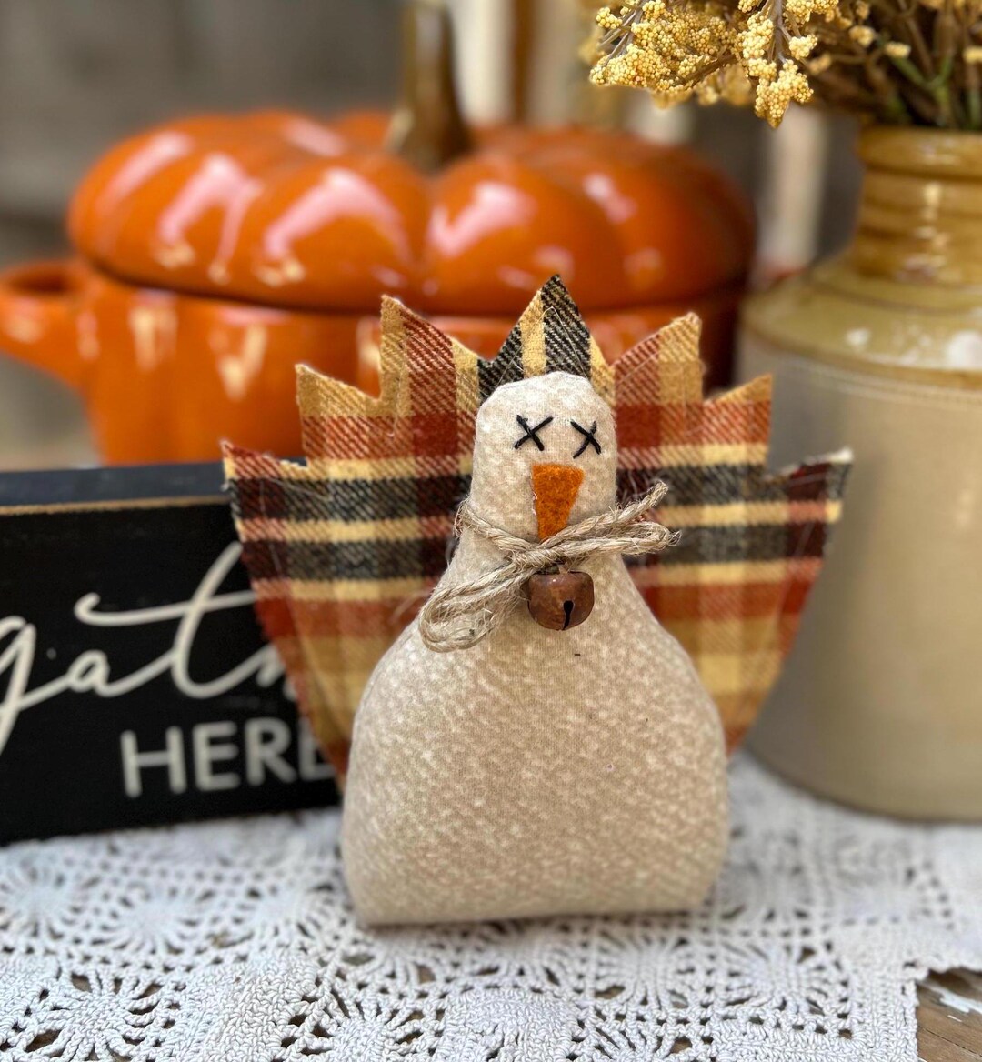 THANKSGIVING Turkey plaid Leaves Tiered Traydecor Dough Bowl Country