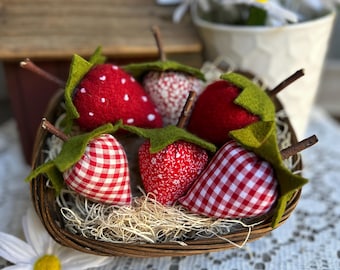 STRAWBERRIES - Set of 6 -  Bowl Filler - Farmhouse Summer Tiered Tray Decor - Cyndy Fahey Designs - Fruit