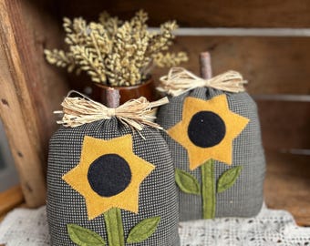PUMPKIN SUNFLOWER SACK  - Farmhouse Fall  - Country Dough Bowl - Cyndy Fahey Designs - Autumn Table - Thanksgiving
