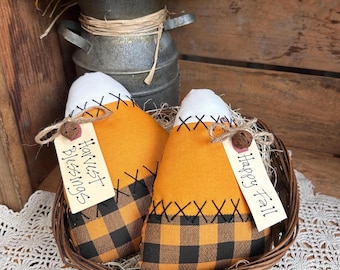 CANDY CORN  - (see notes to order) Harvest Bowl Filler -Tiered Tray -  Dough bowl Fabric Ornament - Autumn Farmhouse