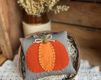 PUMPKIN PILLOW - Bowl Filler - Primitive Fall Thanksgiving Folk Art - Tiered Tray Decor- Harvest - Country Ornament - Wool