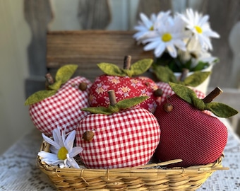 APPLES - Set of 3 - Farmhouse Tiered Tray Decor - Rustic Bowl Filler - Country Ornament - Summer  Handmade Tuck - Cyndy Fahey Designs