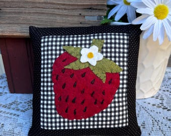 STRAWBERRY PILLOW -  6" Primitive Summer Tuck - Bowl Filler - Tiered Tray Decor - Small Pillow - Handmade -