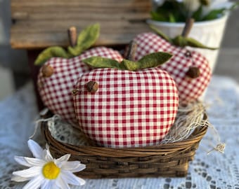 APPLES - Set of 3 - Farmhouse Tiered Tray Decor - Rustic Bowl Filler - Country Ornament - Summer  Handmade Tuck - Cyndy Fahey Designs
