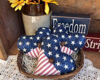 PATRIOTIC HEARTS & STARS -   Americana Country -Tiered Tray Decor  Dough Bowl filler Handmade - Farmhouse 4th of July - Gift for Summer