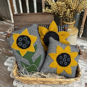 PDF* SUNFLOWER Small Pillows Pattern - Primitive Dough Bowl Tutorial - Farmhouse decor sewing instructions Bowl Filler Craft Pattern