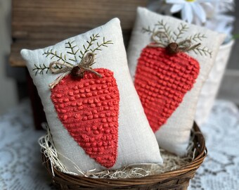 CARROT PILLOW - 6”  Small - Ornament - Farmhouse Spring Decor -  Bowl Filler - Easter Decoration - Orange Chenille